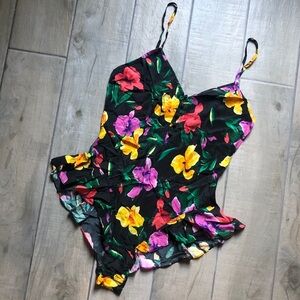 Vintage Rene rofe silk multicolored floral ruffle romper teddy. Size M